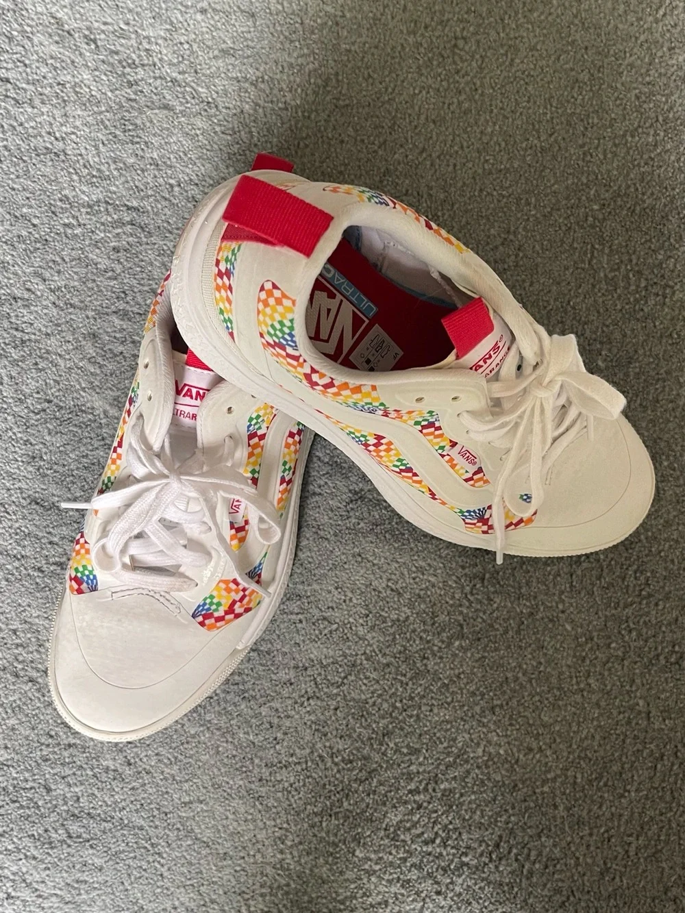 Vans Ultrarange women’s “pride” White Sneakers with Rainbow Mosaic Trim